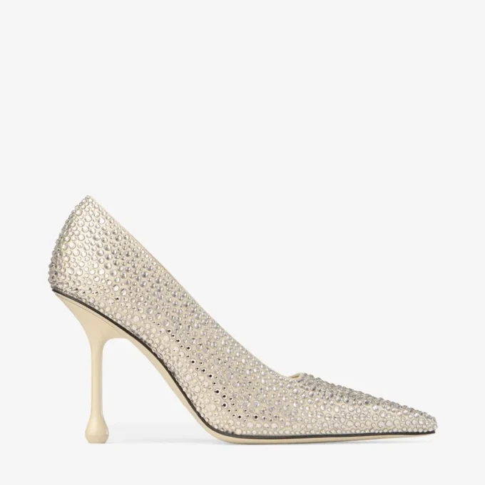 Ixia 95 gele satijnen pumps met strass-steentjes Ixia 95 gele satijnen pumps met strass-steentjes