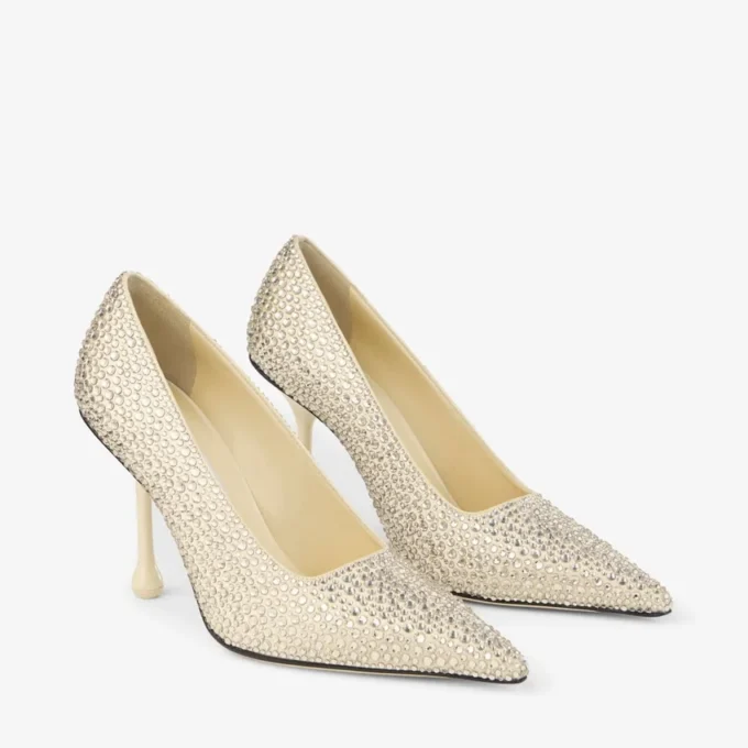 Ixia 95 gele satijnen pumps met strass-steentjes Ixia 95 gele satijnen pumps met strass-steentjes