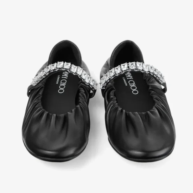 Jade Ballerina Zwarte ballerina’s van zacht nappaleer met kristallen bandje Jade Ballerina Zwarte ballerina’s van zacht nappaleer met kristallen bandje