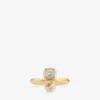 Jc Pearl Cube Ring Gouden metalen ring met parel en kristallen kubus