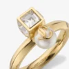 Jc Pearl Cube Ring Gouden metalen ring met parel en kristallen kubus