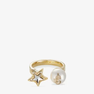 Jc Star Pearl Ring Goudkleurige metalen ring met kristallen ster en parel