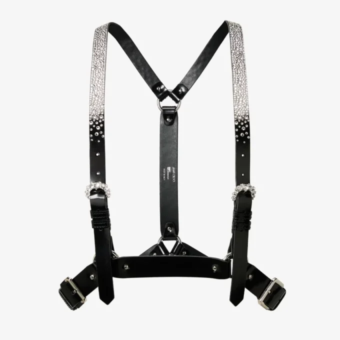 Jimmy Choo Noir Kei Ninomiya Crystals Harness Zwart glanzend leren harnas met kristallen hotfix-versiering