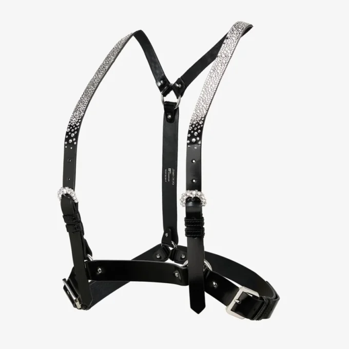Jimmy Choo Noir Kei Ninomiya Crystals Harness Zwart glanzend leren harnas met kristallen hotfix-versiering