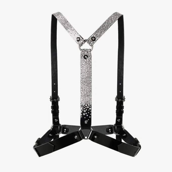 Jimmy Choo Noir Kei Ninomiya Crystals Harness Zwart glanzend leren harnas met kristallen hotfix-versiering