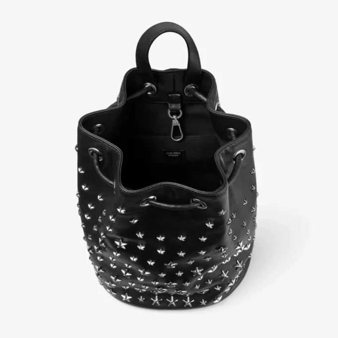 Jimmy Choo Noir Kei Ninomiya-rugzak  Zwarte rugzak van nappaleer met metalen versiering met meerdere sterren