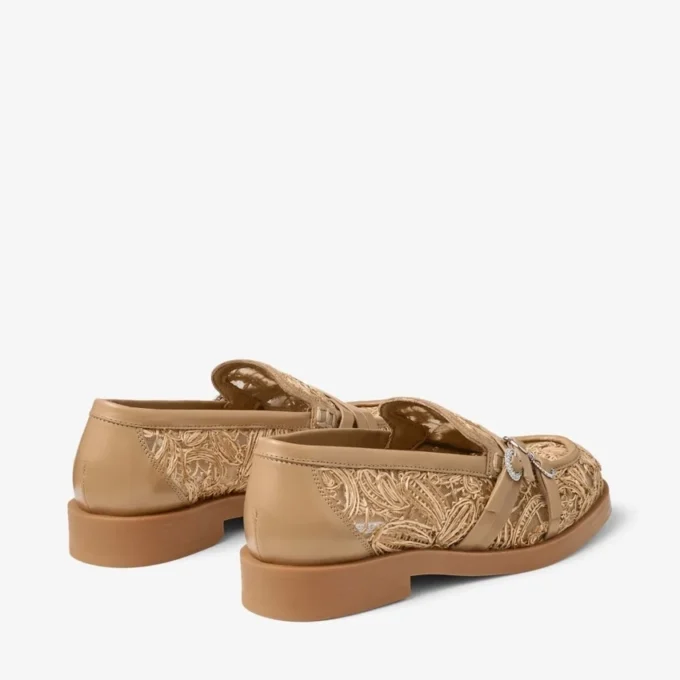 Kalia Loafer Loafers van natuurlijk geweven raffia met bloemenmotief en kalfsleer Kalia Loafer Loafers van natuurlijk geweven raffia met bloemenmotief en kalfsleer