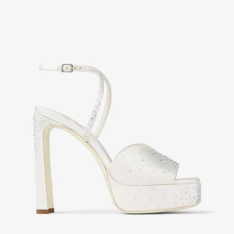 Karli Platform 125 Ivoor Satijnen Kristallen Plateausandalen