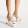 Karli Platform 125 Ivoor Satijnen Kristallen Plateausandalen Karli Platform 125 Ivoor Satijnen Kristallen Plateausandalen