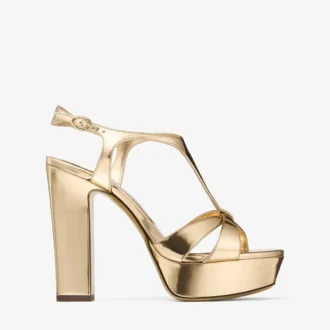 Kesia 120 gouden sandalen van vloeibaar metaal-effect leer
