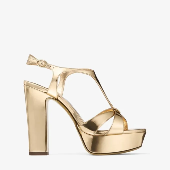 Kesia 120 gouden sandalen van vloeibaar metaal-effect leer Kesia 120 gouden sandalen van vloeibaar metaal-effect leer