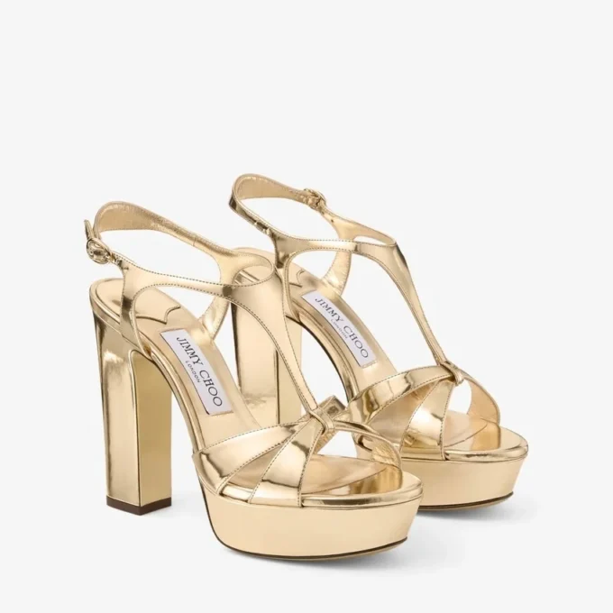 Kesia 120 gouden sandalen van vloeibaar metaal-effect leer Kesia 120 gouden sandalen van vloeibaar metaal-effect leer