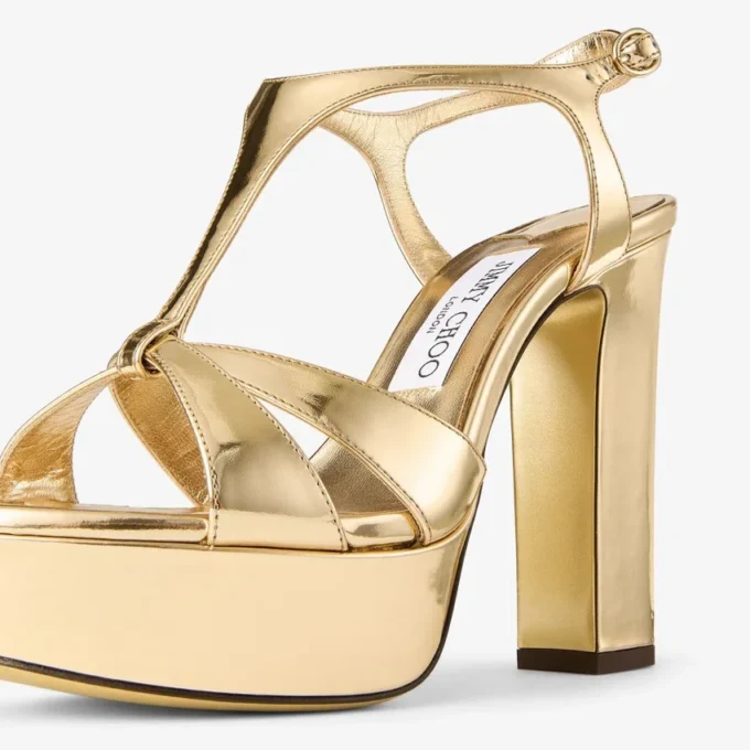 Kesia 120 gouden sandalen van vloeibaar metaal-effect leer Kesia 120 gouden sandalen van vloeibaar metaal-effect leer