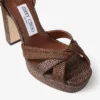 Kove 120 Chocoladebruine en lichtbruine platform sandalen van fijne raffia Kove 120 Chocoladebruine en lichtbruine platform sandalen van fijne raffia