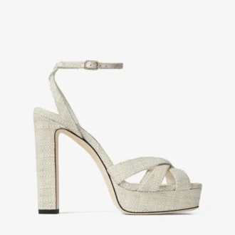 Kove 120 Natuurlijke fijne raffia plateausandalen