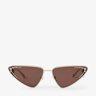 Kristal lichtgouden cat-eye zonnebril met kristallen