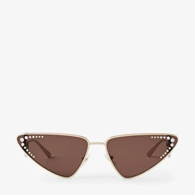 Kristal lichtgouden cat-eye zonnebril met kristallen Kristal lichtgouden cat-eye zonnebril met kristallen