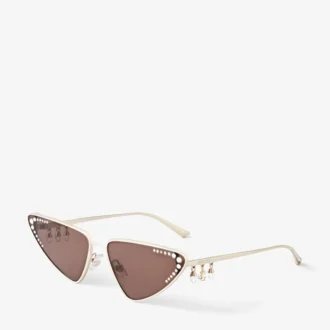 Kristal lichtgouden cat-eye zonnebril met kristallen