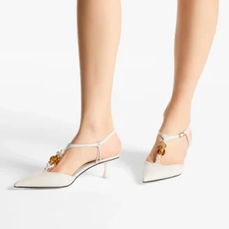 Lauri 50 Latte Mix Nappa-leren slingbacks met kralen