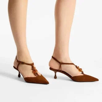 Lauri 50 Tan Mix suède slingbacks met kralen