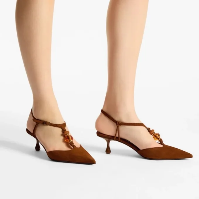 Lauri 50 Tan Mix suède slingbacks met kralen Lauri 50 Tan Mix suède slingbacks met kralen