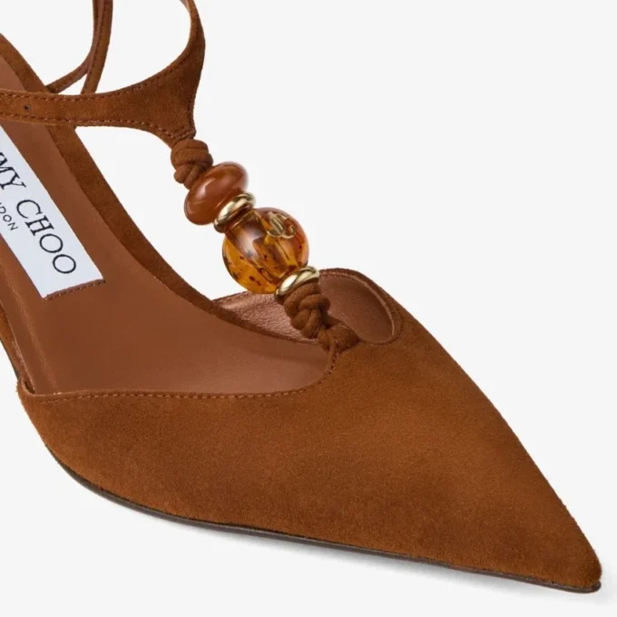 Lauri 50 Tan Mix suède slingbacks met kralen Lauri 50 Tan Mix suède slingbacks met kralen