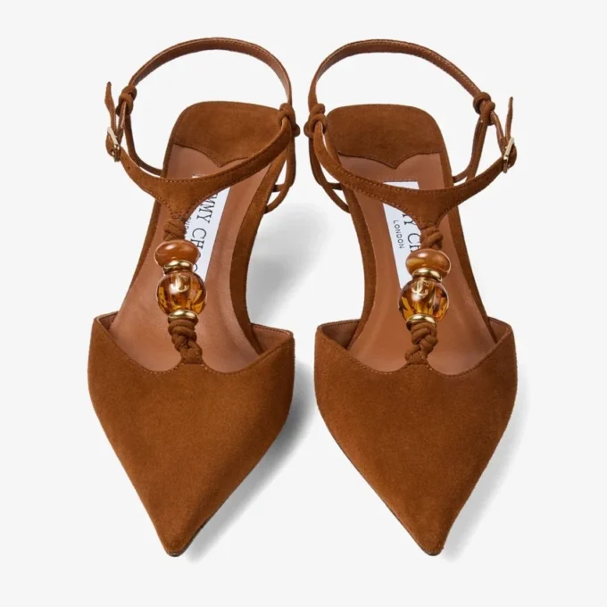 Lauri 50 Tan Mix suède slingbacks met kralen Lauri 50 Tan Mix suède slingbacks met kralen
