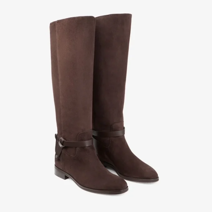 Lawton kniehoge laarzen Kniehoge laarzen van plat chocoladebruin suède en kalfsleer Lawton kniehoge laarzen Kniehoge laarzen van plat chocoladebruin suède en kalfsleer