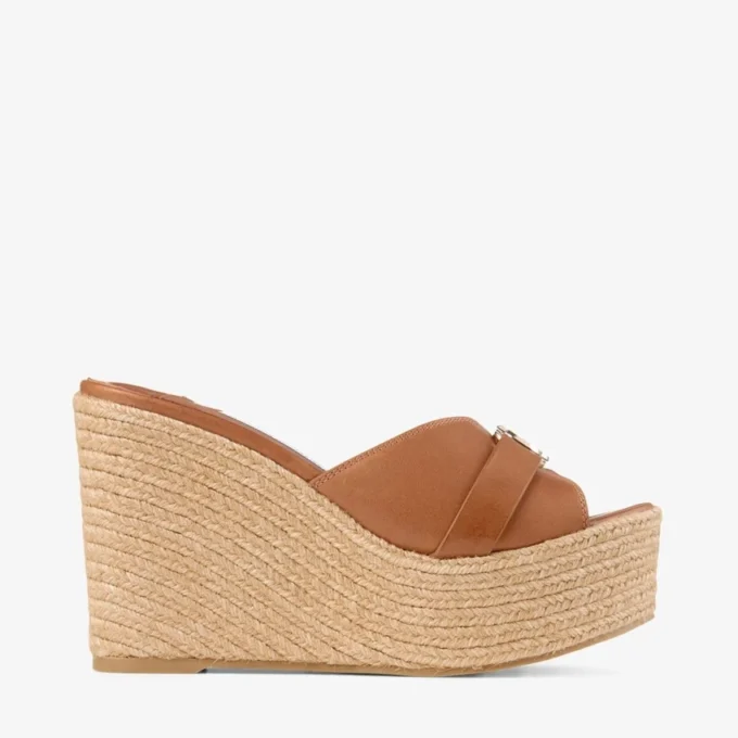 Leda Wedge 100 Tan Nappa Leather Mule Wedge Leda Wedge 100 Tan Nappa Leather Mule Wedge