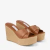 Leda Wedge 100 Tan Nappa Leather Mule Wedge Leda Wedge 100 Tan Nappa Leather Mule Wedge