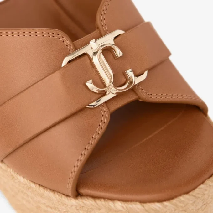 Leda Wedge 100 Tan Nappa Leather Mule Wedge Leda Wedge 100 Tan Nappa Leather Mule Wedge