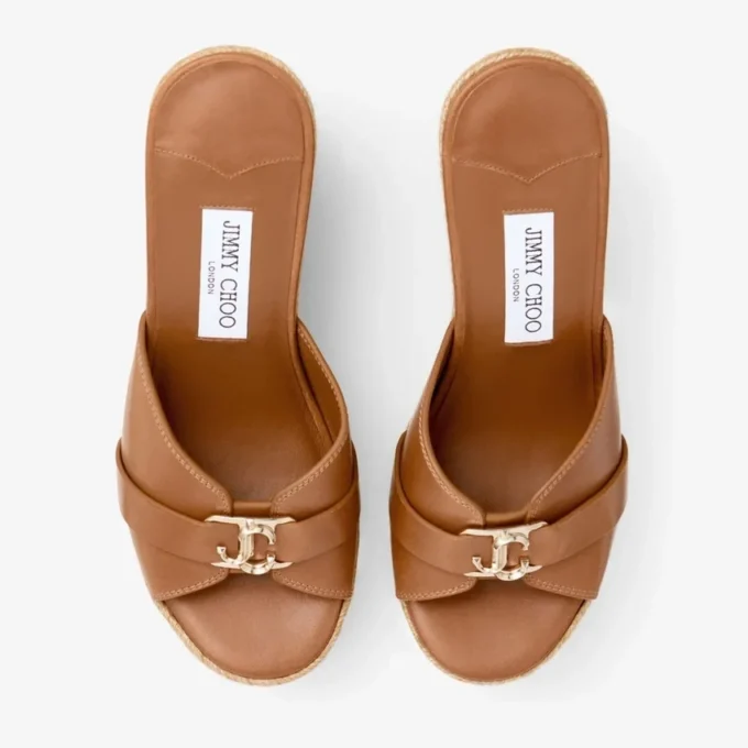 Leda Wedge 100 Tan Nappa Leather Mule Wedge Leda Wedge 100 Tan Nappa Leather Mule Wedge