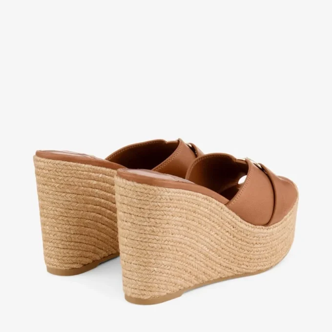 Leda Wedge 100 Tan Nappa Leather Mule Wedge Leda Wedge 100 Tan Nappa Leather Mule Wedge