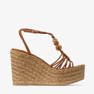 Lemi Wedge 100 Tan Mix suède sleehakken met kralen