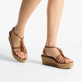 Lemi Wedge 100 Tan Mix suède sleehakken met kralen