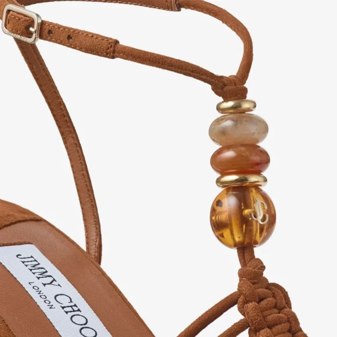 Lemi Wedge 100 Tan Mix suède sleehakken met kralen Lemi Wedge 100 Tan Mix suède sleehakken met kralen
