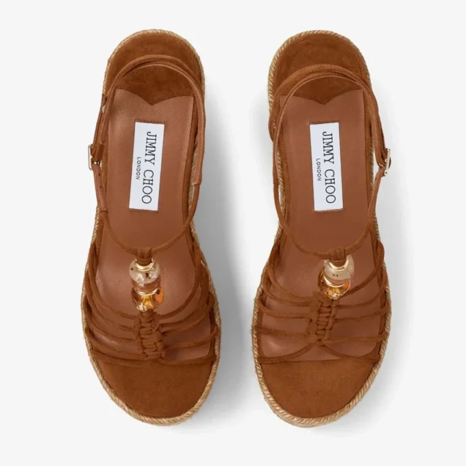 Lemi Wedge 100 Tan Mix suède sleehakken met kralen Lemi Wedge 100 Tan Mix suède sleehakken met kralen