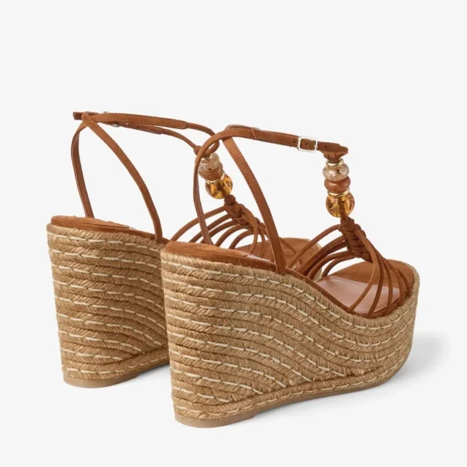 Lemi Wedge 100 Tan Mix suède sleehakken met kralen Lemi Wedge 100 Tan Mix suède sleehakken met kralen