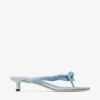 Liss 35 Riviera Blue Mix zachte handschoenleer en gespikkeld canvas muiltjes met nappaleren strik Liss 35 Riviera Blue Mix zachte handschoenleer en gespikkeld canvas muiltjes met nappaleren strik