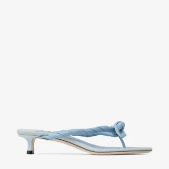 Liss 35 Riviera Blue Mix zachte handschoenleer en gespikkeld canvas muiltjes met nappaleren strik