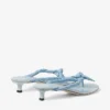 Liss 35 Riviera Blue Mix zachte handschoenleer en gespikkeld canvas muiltjes met nappaleren strik Liss 35 Riviera Blue Mix zachte handschoenleer en gespikkeld canvas muiltjes met nappaleren strik