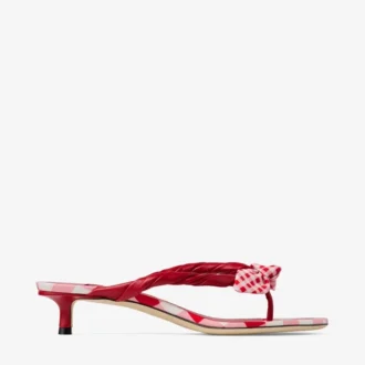 Liss 35 Ruby Red Mix Mule-sandalen van gemengd katoen met gingham-strik