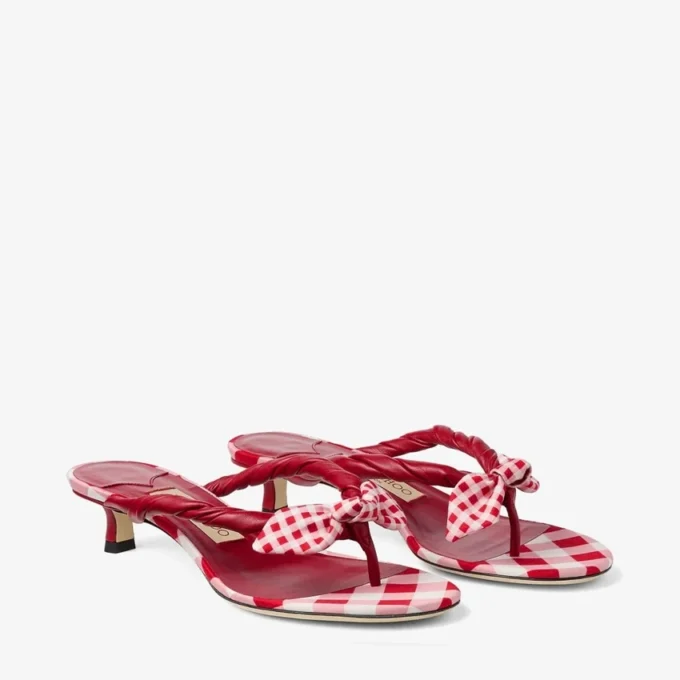 Liss 35 Ruby Red Mix Mule-sandalen van gemengd katoen met gingham-strik Liss 35 Ruby Red Mix Mule-sandalen van gemengd katoen met gingham-strik