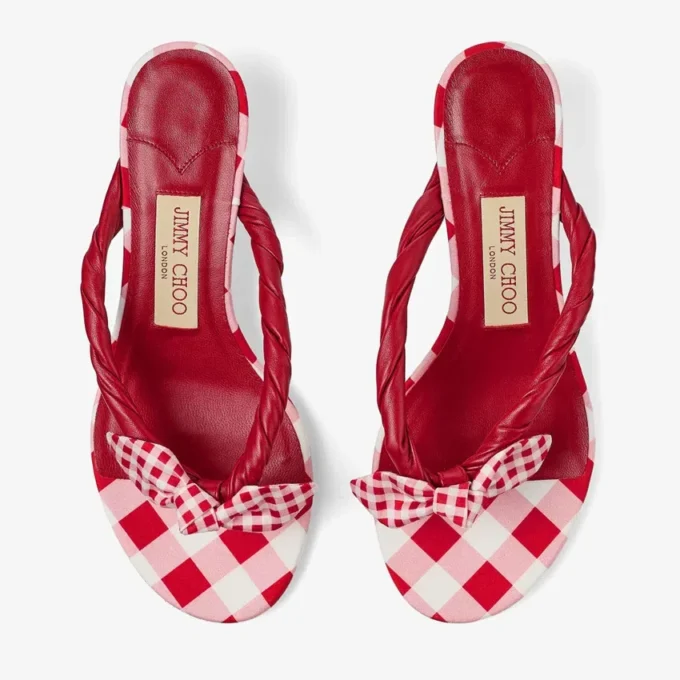 Liss 35 Ruby Red Mix Mule-sandalen van gemengd katoen met gingham-strik Liss 35 Ruby Red Mix Mule-sandalen van gemengd katoen met gingham-strik