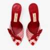 Livi-sleehak 85 Ruby Red Mix gemengde gingham katoenen muiltjes met gingham strik Livi-sleehak 85 Ruby Red Mix gemengde gingham katoenen muiltjes met gingham strik