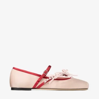 Loli Ballerina Macaron en Ruby Red satijnen ballerina’s met satijnen strikken
