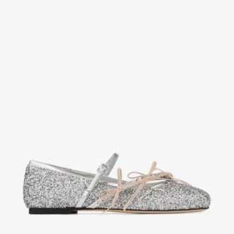 Loli Ballerina Zilver en Macaron Poeder Glitter Stof Ballerina’s met Satijnen Strikken