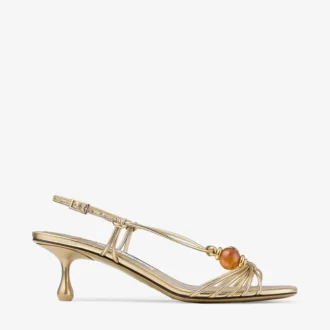 Lova 50 goudkleurige metallic nappaleren sandalen met kralen