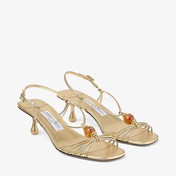Lova 50 goudkleurige metallic nappaleren sandalen met kralen Lova 50 goudkleurige metallic nappaleren sandalen met kralen