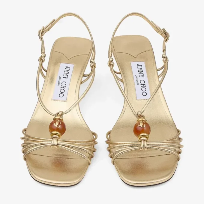 Lova 50 goudkleurige metallic nappaleren sandalen met kralen Lova 50 goudkleurige metallic nappaleren sandalen met kralen